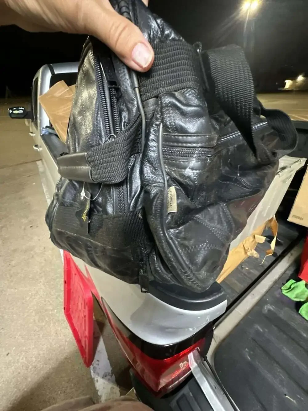 Pioneer Black Leather Patchwork Wheeled Duffle Bag